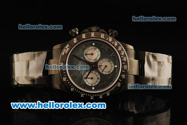 Rolex Daytona Chronograph Swiss Valjoux 7750 Automatic Movement PVD Case with Roman Numerals and PVD Strap - Click Image to Close